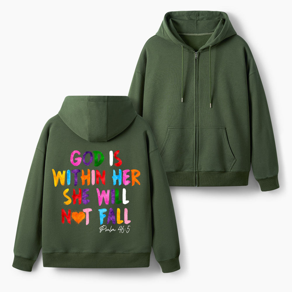 God Is Within Her Christian Fleece-Lined Full-Zip Hoodie