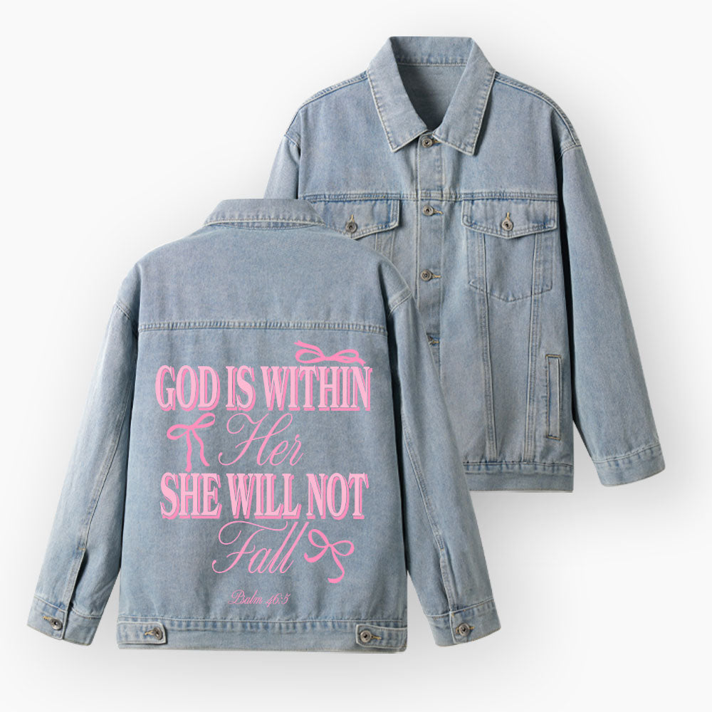 God Is Within Her She Will Not Fall Christian Denim Jacket