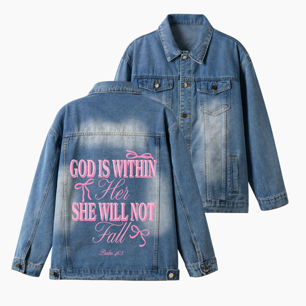 God Is Within Her She Will Not Fall Christian Denim Jacket