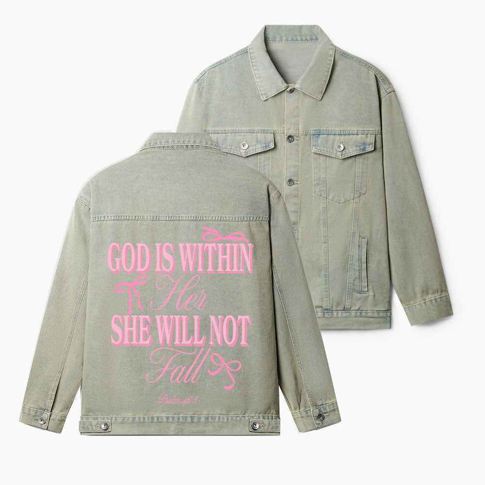God Is Within Her She Will Not Fall Christian Denim Jacket