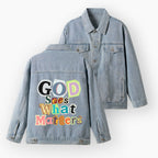 God Sees What Matters Christian Denim Jacket
