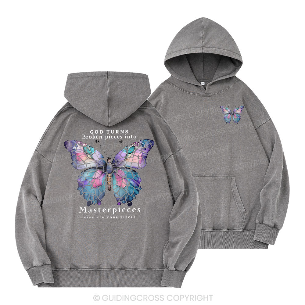 God Turns Broken Pieces Into Masterpieces Christian Washed Hoodie