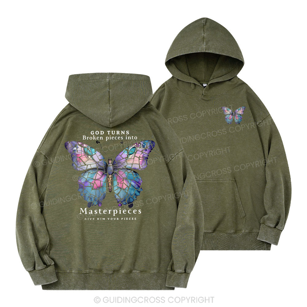 God Turns Broken Pieces Into Masterpieces Christian Washed Hoodie