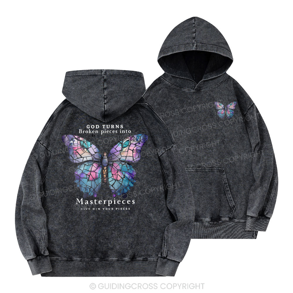 God Turns Broken Pieces Into Masterpieces Christian Washed Hoodie