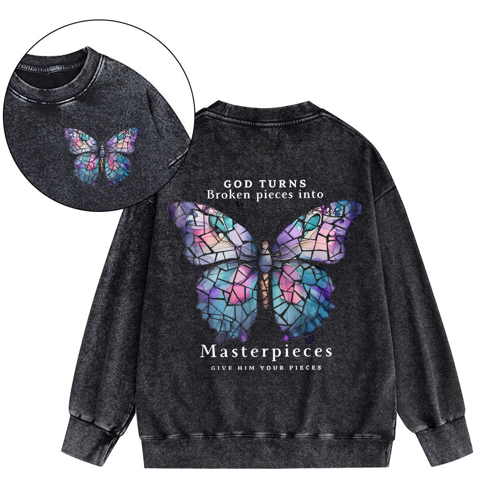 God Turns Broken Pieces Into Masterpieces Christian Washed Sweatshirt