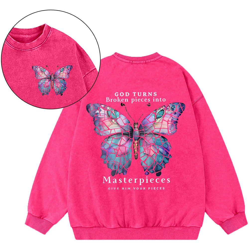 God Turns Broken Pieces Into Masterpieces Christian Washed Sweatshirt