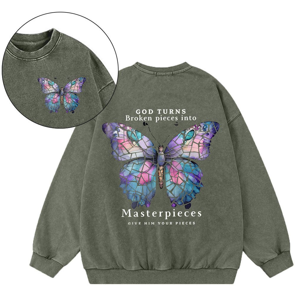God Turns Broken Pieces Into Masterpieces Christian Washed Sweatshirt
