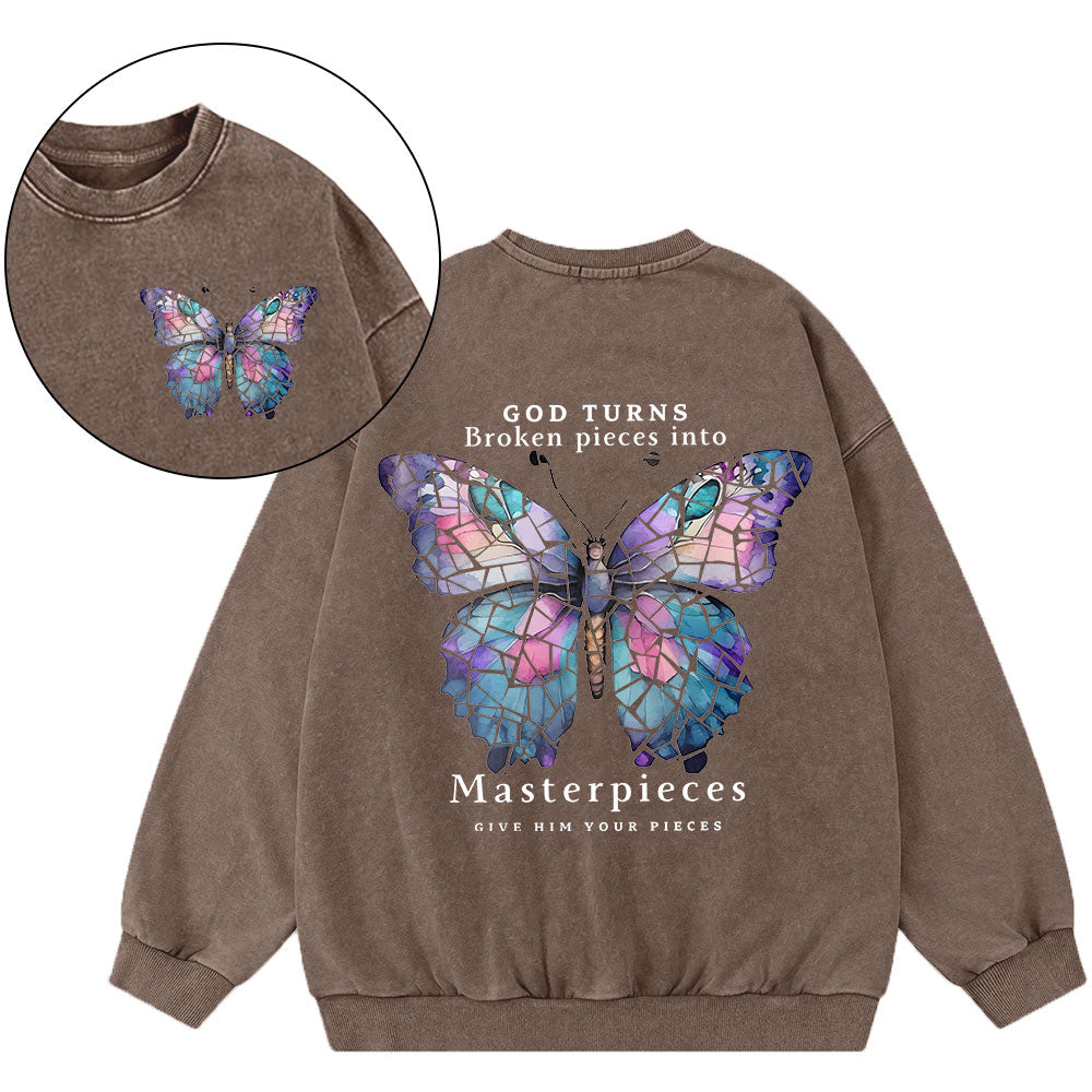 God Turns Broken Pieces Into Masterpieces Christian Washed Sweatshirt