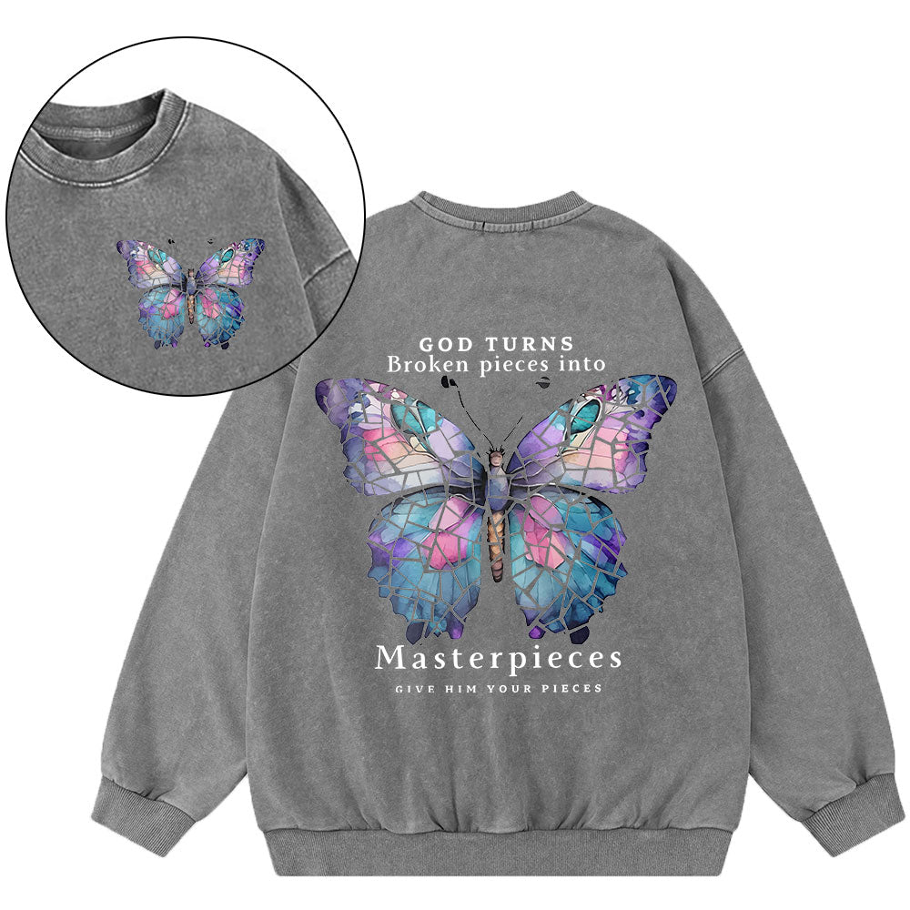 God Turns Broken Pieces Into Masterpieces Christian Washed Sweatshirt
