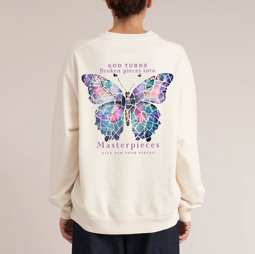 God Turns Broken Pieces Into Masterpieces Christian Washed Sweatshirt