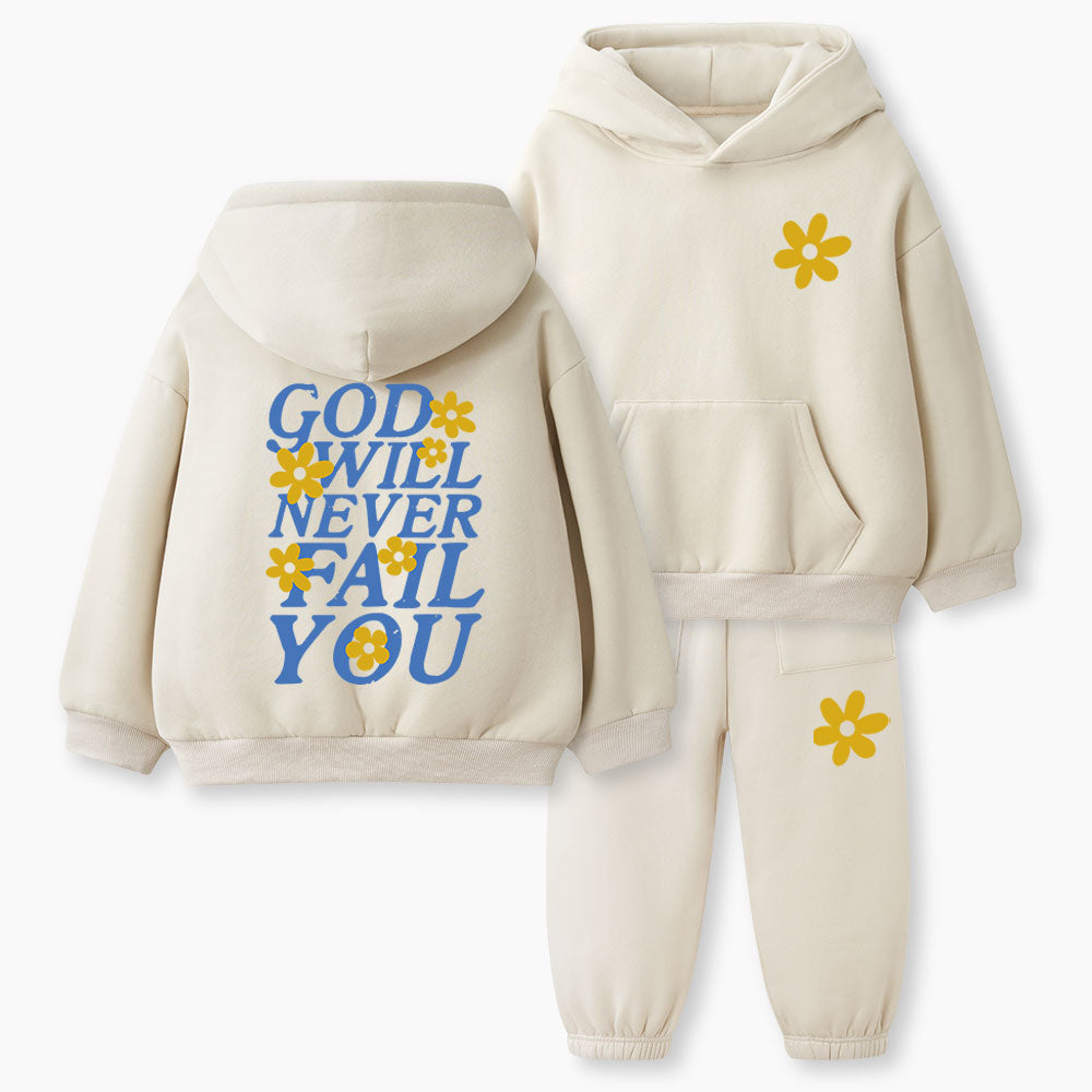 God Will Never Fall You Christian Kid Fleece Hoodie Set