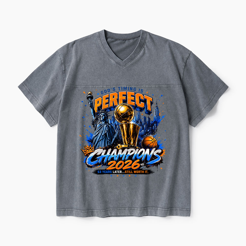 God's Timing Is Perfect Christian Washed V-Neck T-Shirt