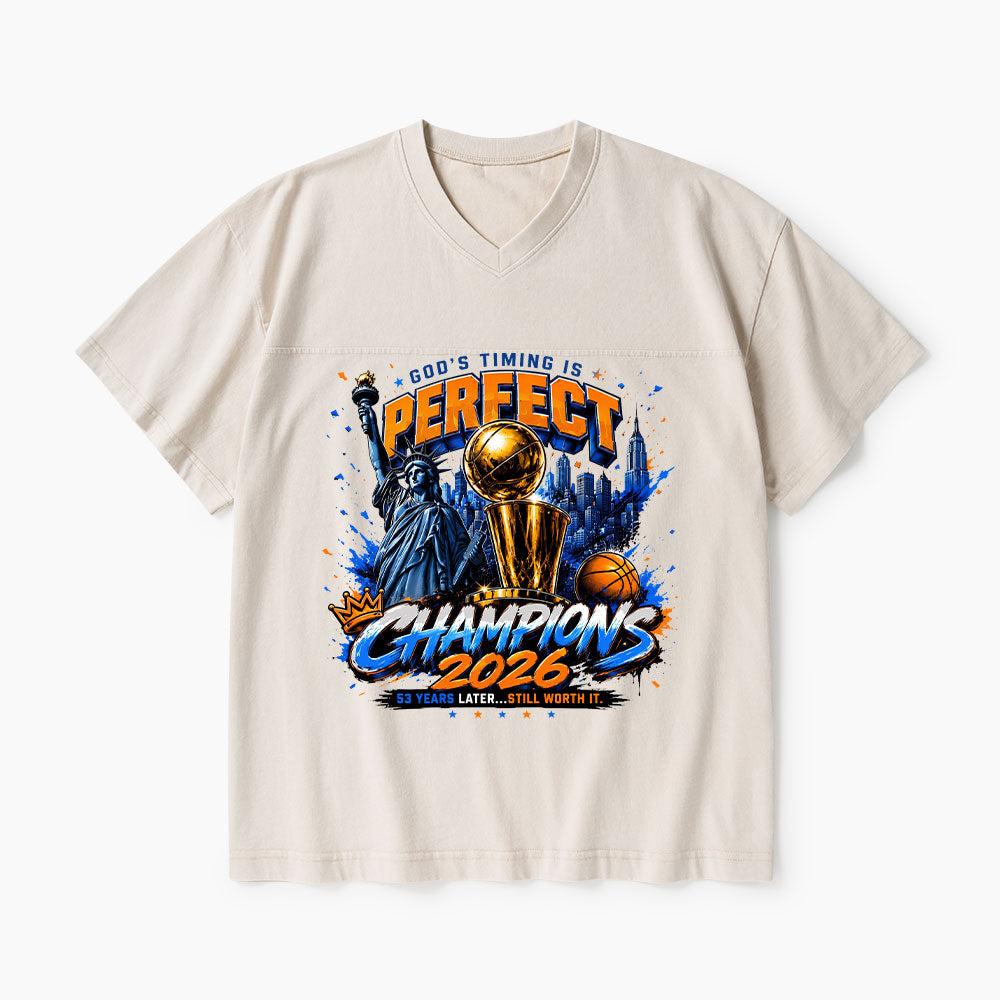 God's Timing Is Perfect Christian Washed V-Neck T-Shirt