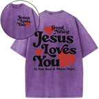 Good News Jesus Loves You Christian Washed T-Shirt