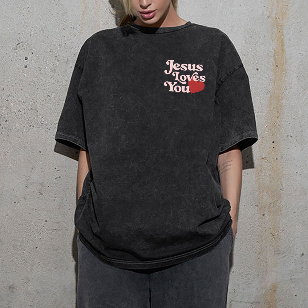 Good News Jesus Loves You Christian Washed T-Shirt