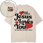 Good News Jesus Loves You Christian Washed T-Shirt