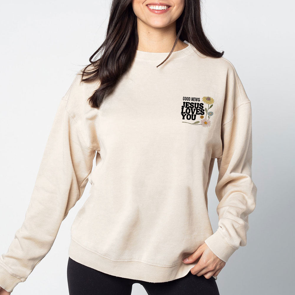 Good News Jesus Love You Christian Washed Sweatshirt