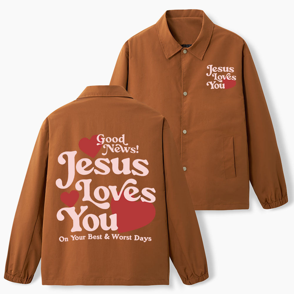 Good News Jesus Loves You Christian Coach Jacket