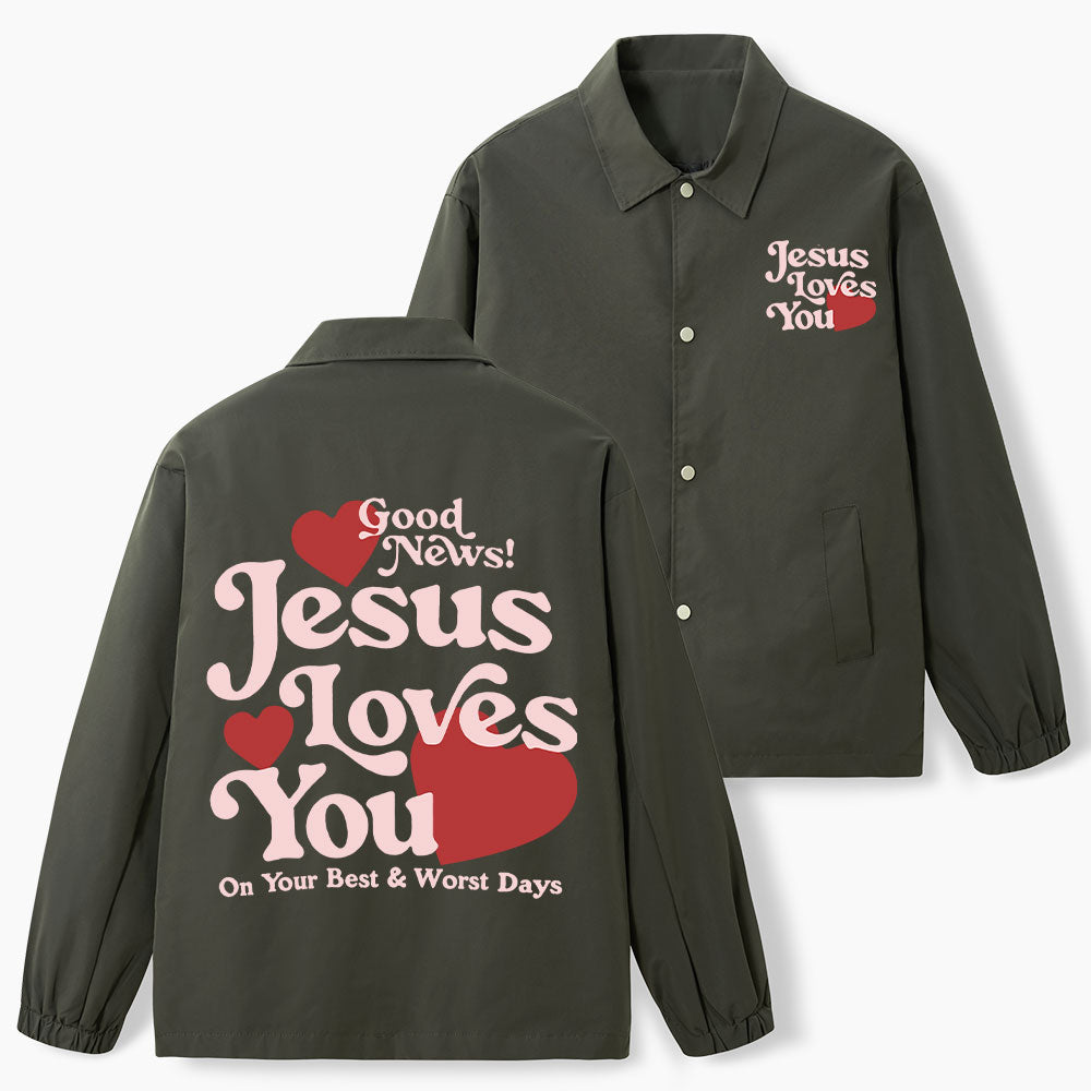 Good News Jesus Loves You Christian Coach Jacket