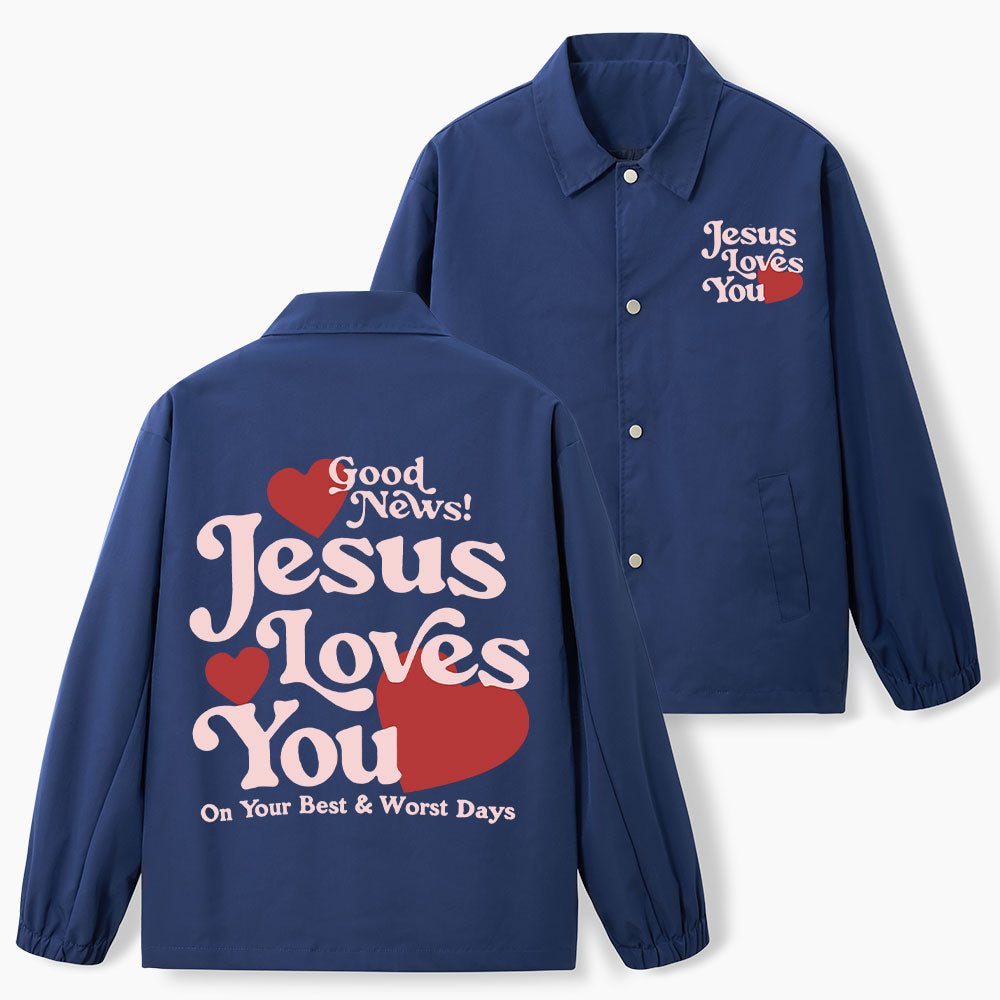 Good News Jesus Loves You Christian Coach Jacket