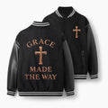 Grace Made The Way Christian Color Block Baseball Jacket