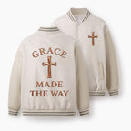 Grace Made The Way Christian Color Block Baseball Jacket