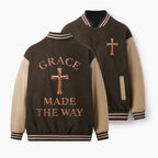 Grace Made The Way Christian Color Block Baseball Jacket