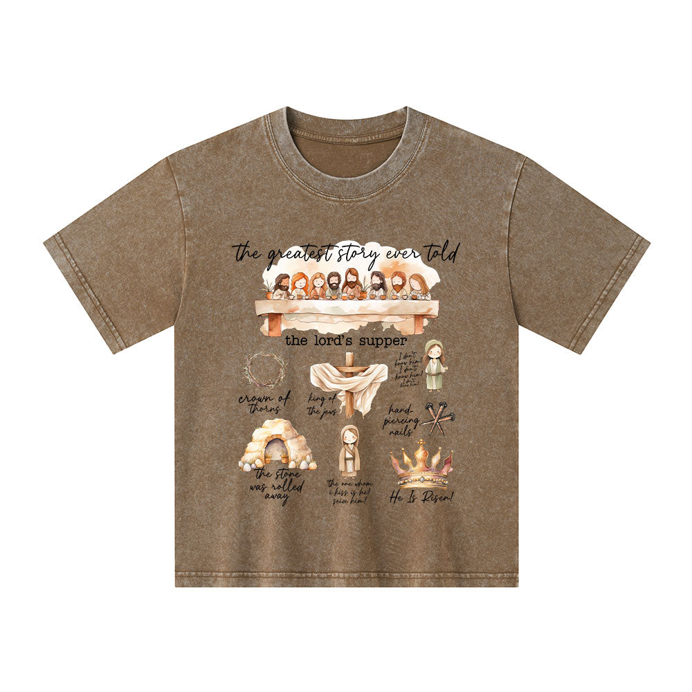 Greatest Story Ever Told Christian Kid Washed T-Shirt