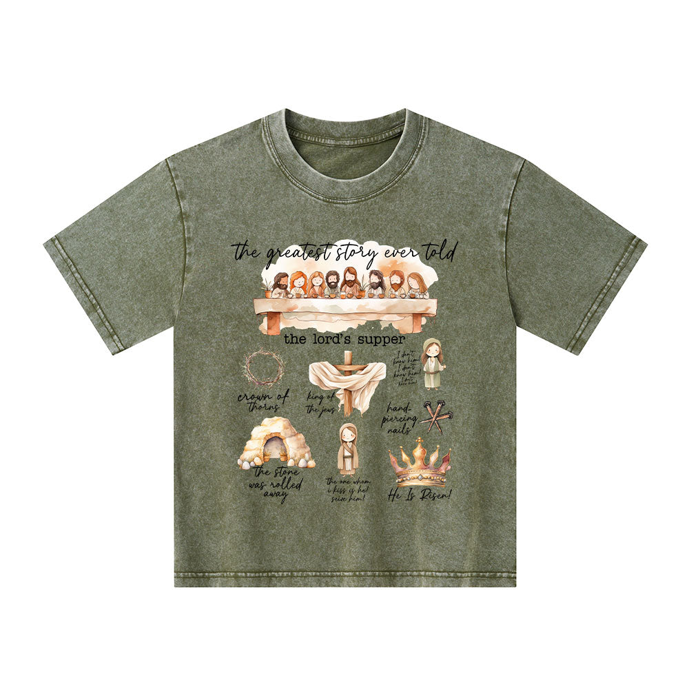 Greatest Story Ever Told Christian Kid Washed T-Shirt