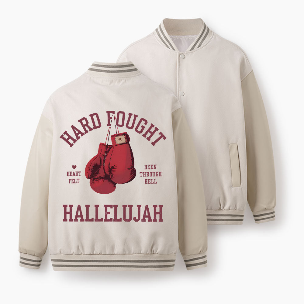 Hard Fought Hallelujah Christian Color Block Baseball Jacket