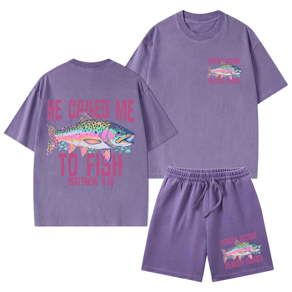 He Called Me To Fish Christian Washed T-Shirt & Shorts