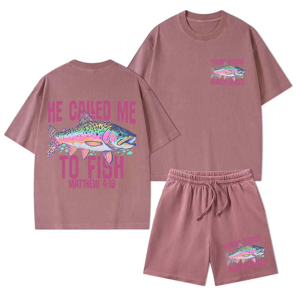 He Called Me To Fish Christian Washed T-Shirt & Shorts