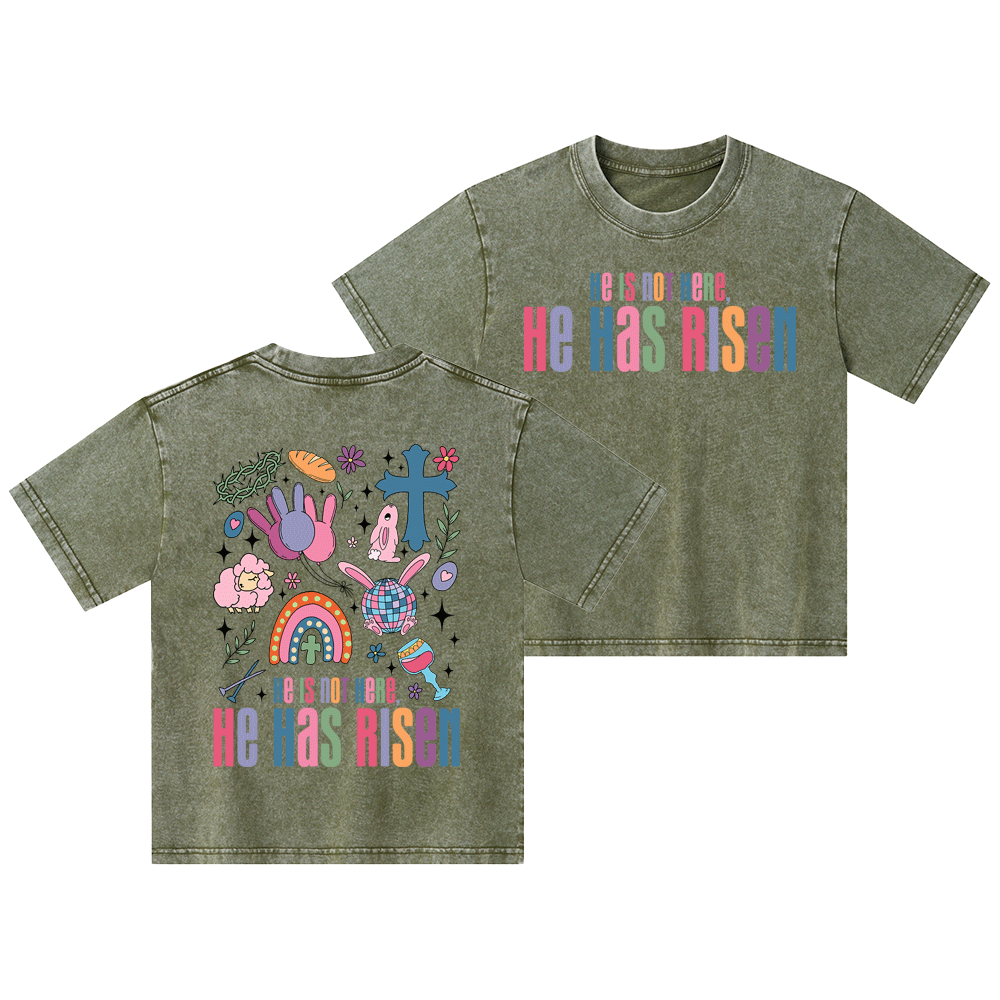He Is Not Here,He Has Risen Christian Kid Washed T-Shirt