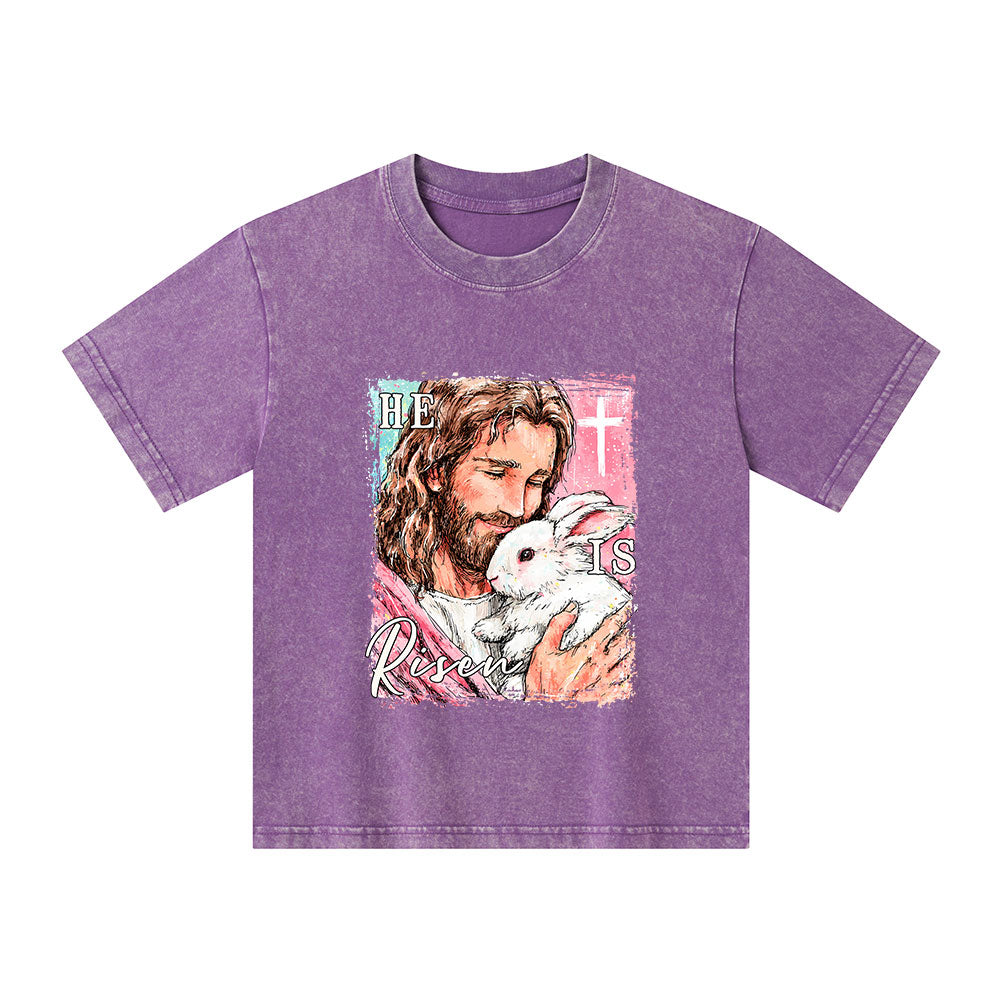 He Is Risen Christian Kid Washed T-Shirt