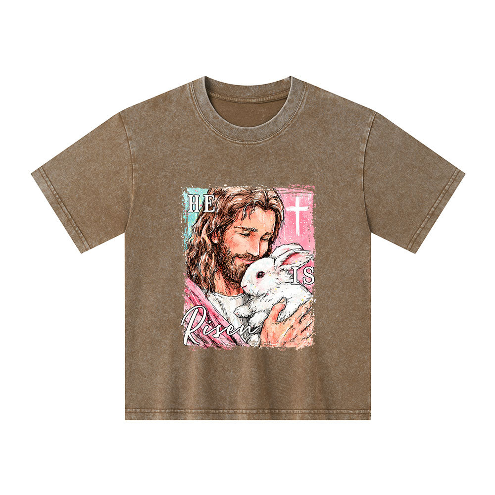 He Is Risen Christian Kid Washed T-Shirt