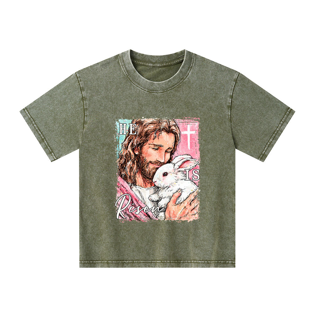 He Is Risen Christian Kid Washed T-Shirt
