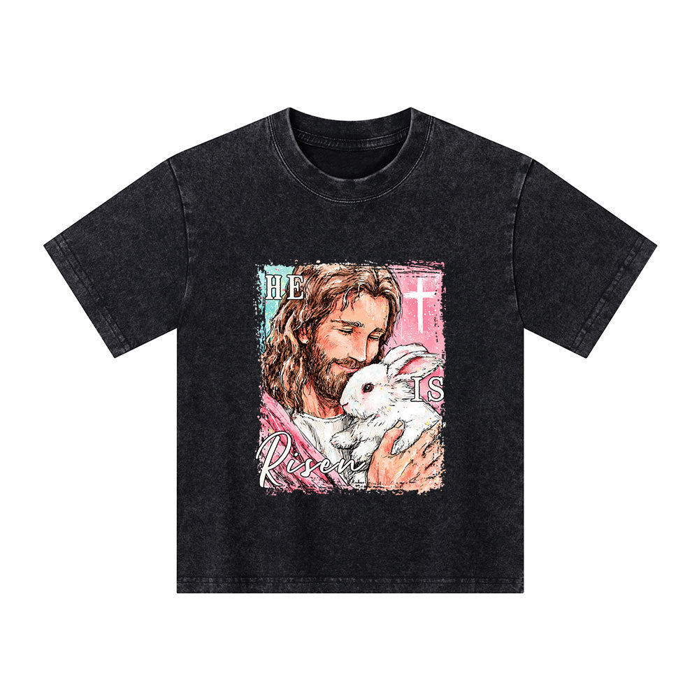 He Is Risen Christian Kid Washed T-Shirt