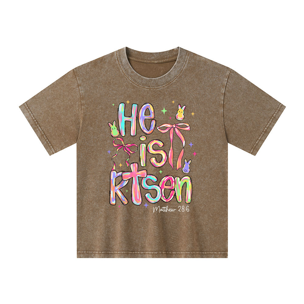 He Is Risen Christian Kid Washed T-Shirt