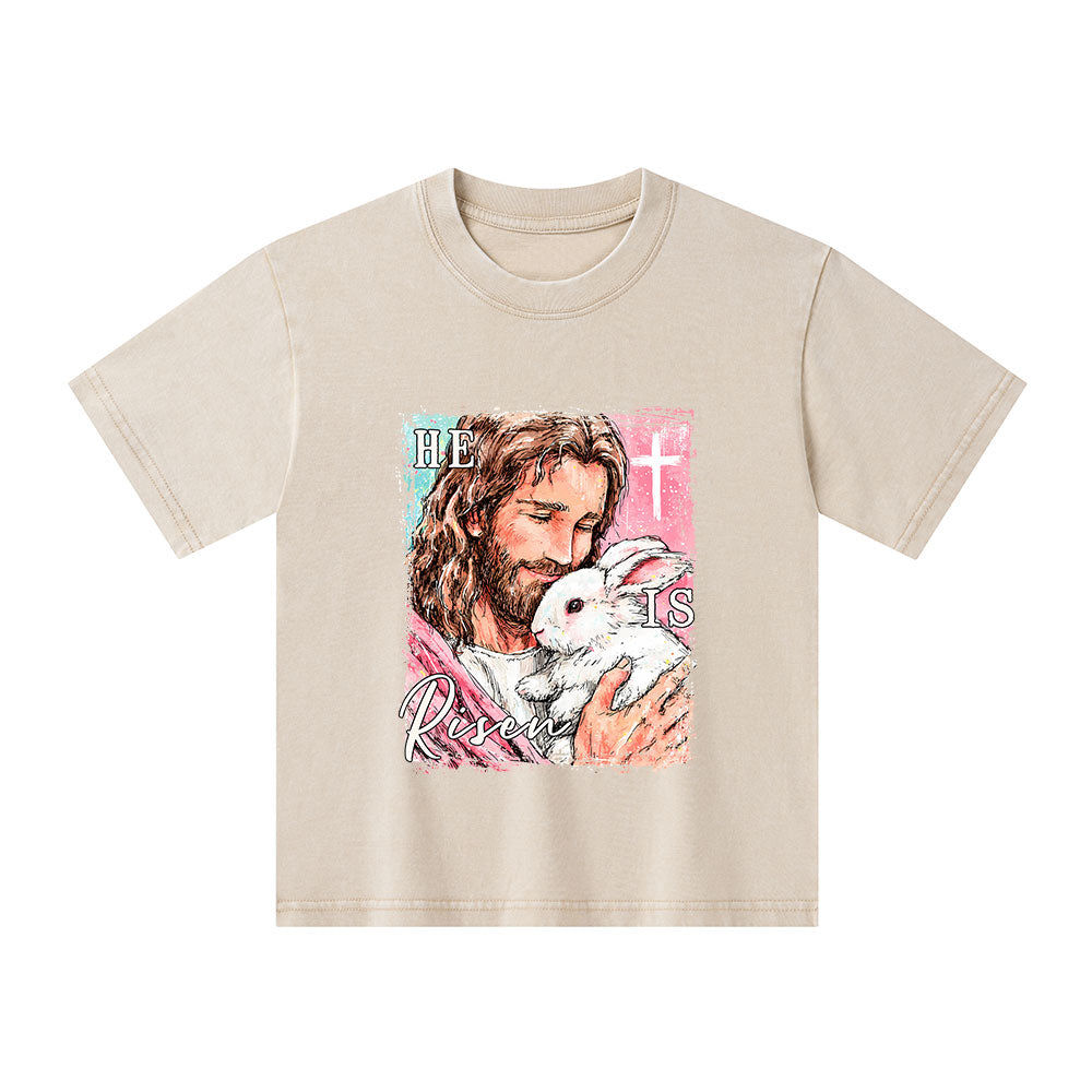He Is Risen Christian Kid Washed T-Shirt