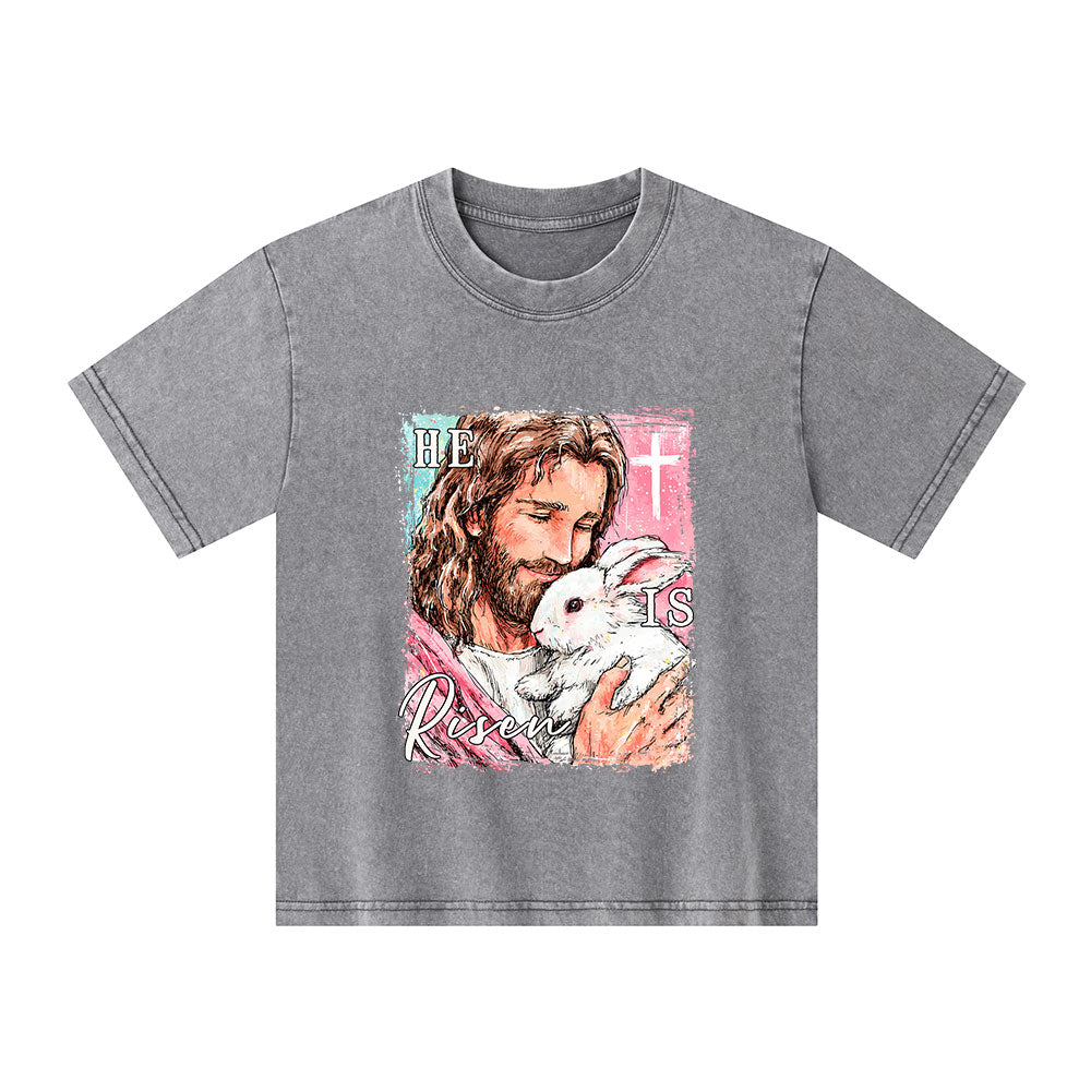 He Is Risen Christian Kid Washed T-Shirt
