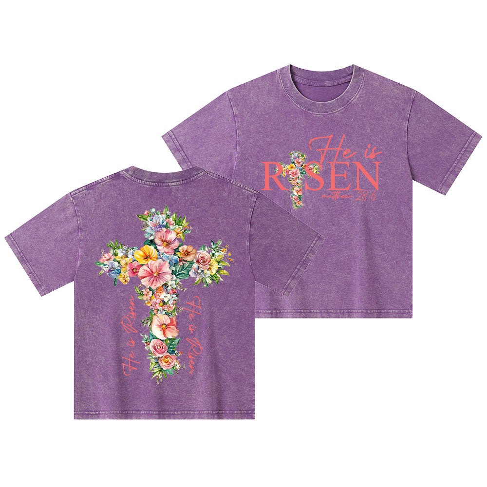 He Is Risen Christian Kid Washed T-Shirt