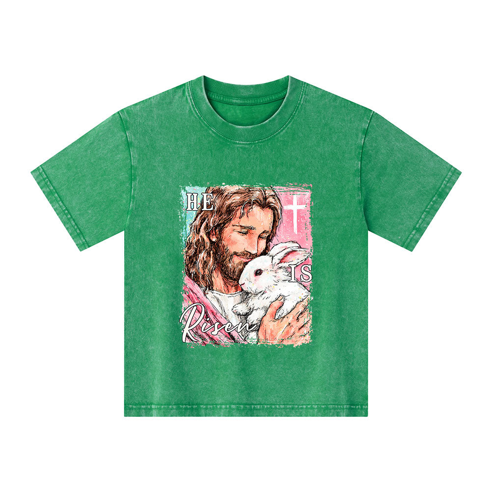 He Is Risen Christian Kid Washed T-Shirt
