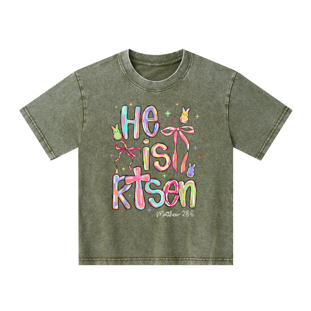 He Is Risen Christian Kid Washed T-Shirt