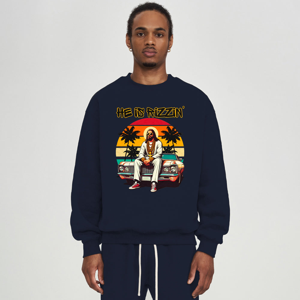 He Is Rizzin Christian Fleece Sweatshirt