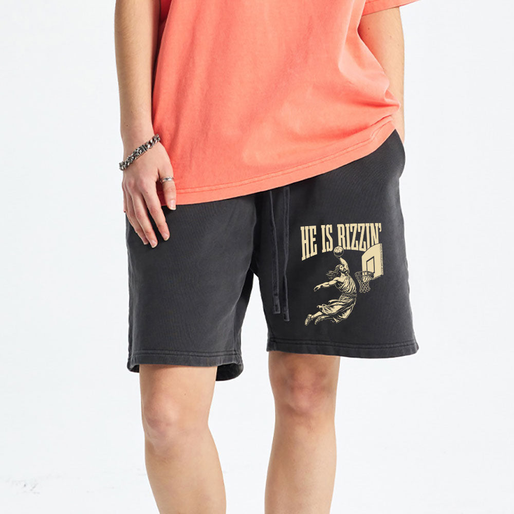 He Is Rizzin Christian Washed Shorts