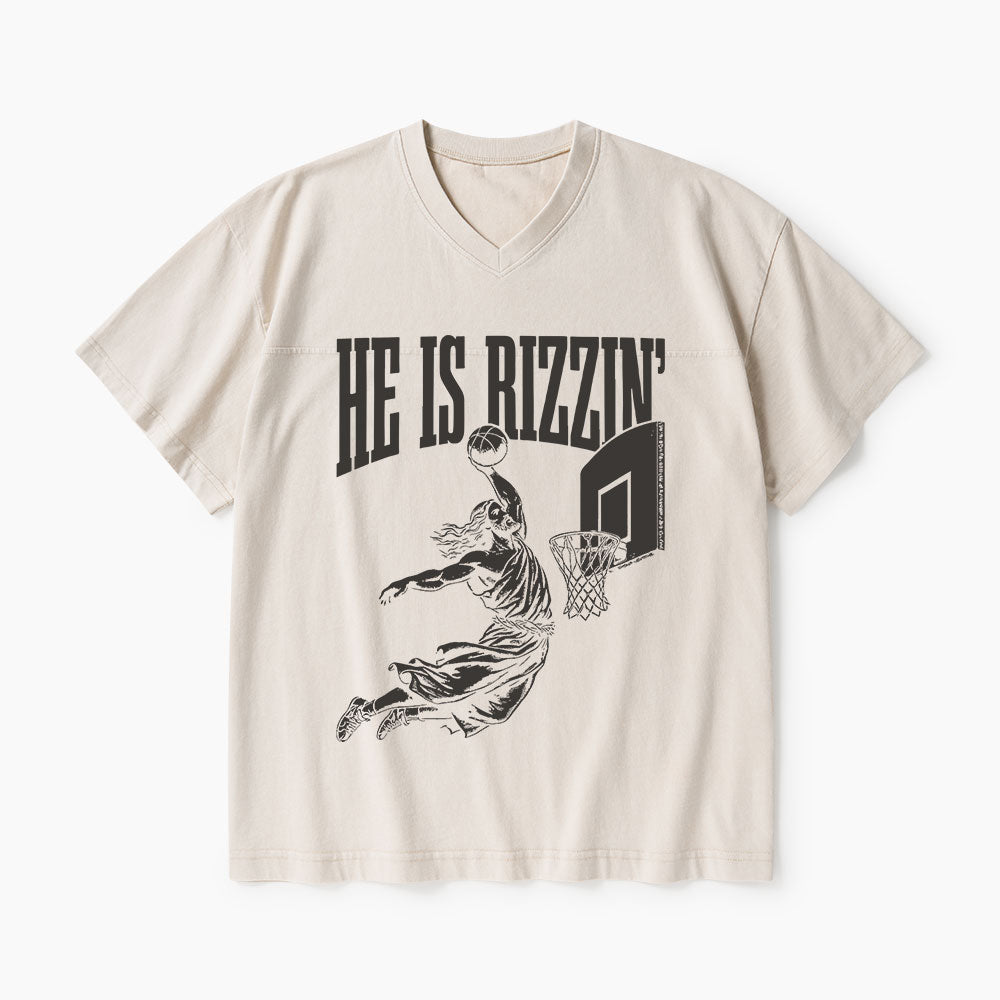 He Is Rizzin Christian Washed V-Neck T-Shirt