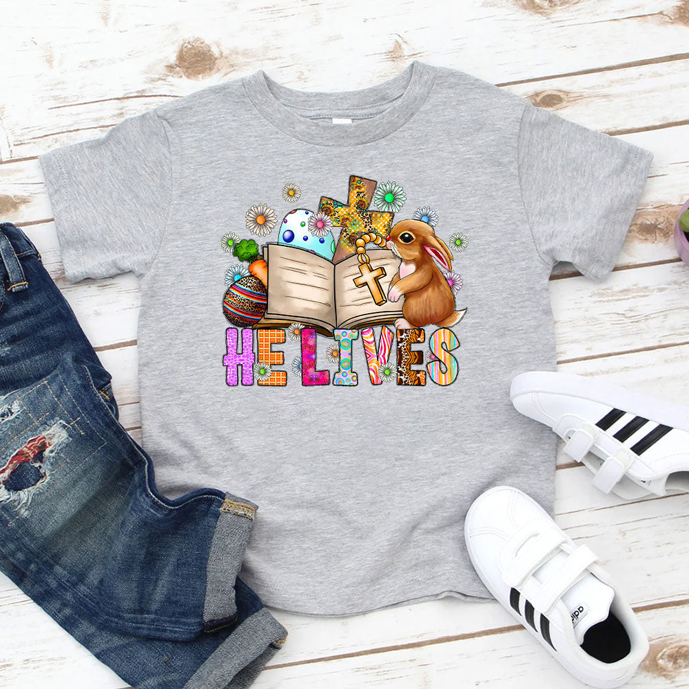 He Lives Bunny Cross Easter Kids T-Shirt