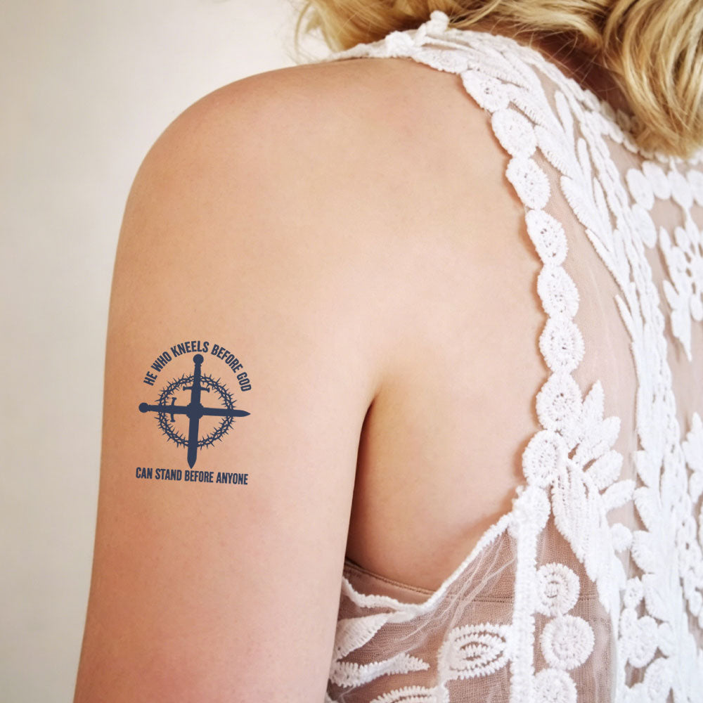 He Who Kneels Before God Can Stand Before Anyone 12pcs Christian Temporary Tattoos
