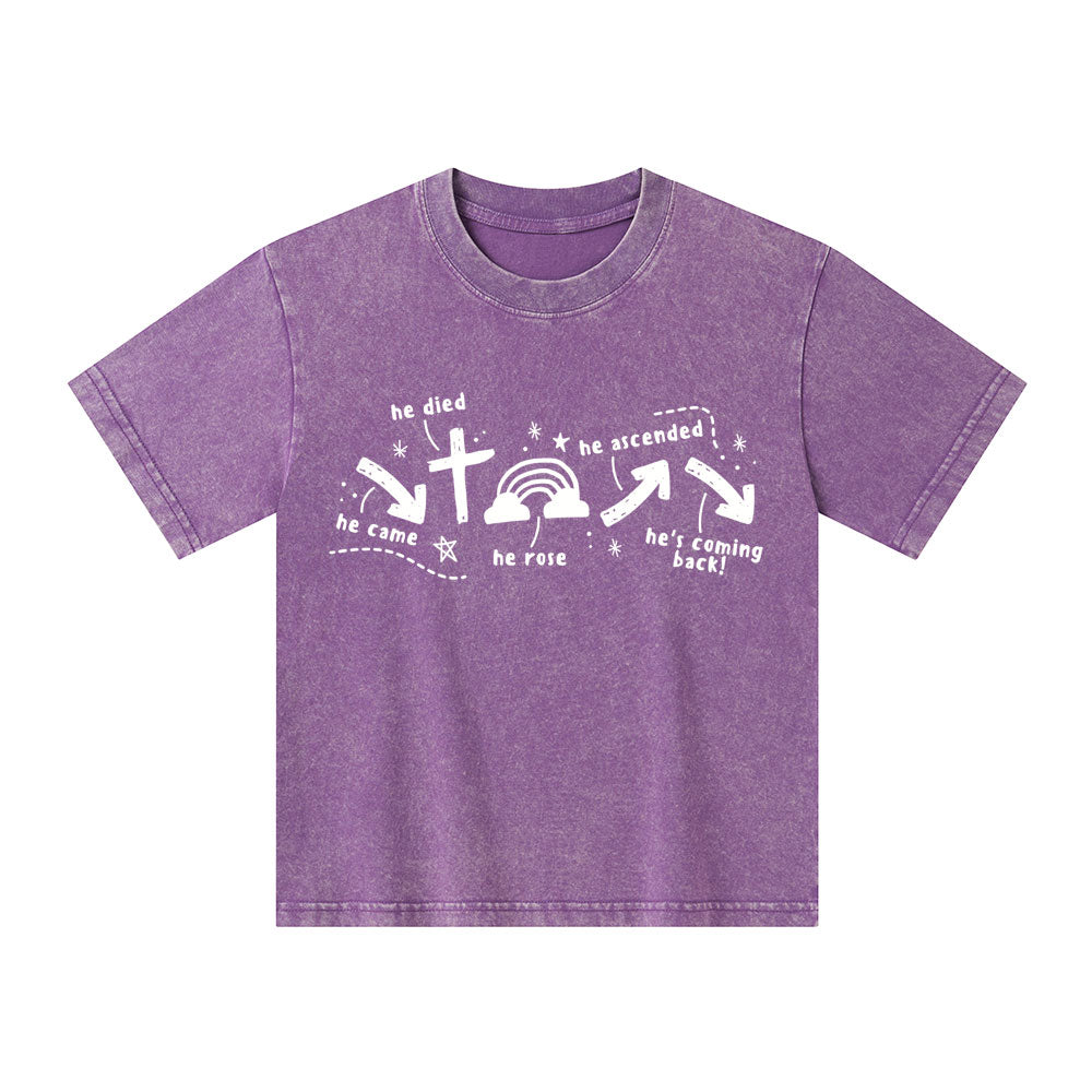 He's Coming Back Christian Kid Washed T-Shirt