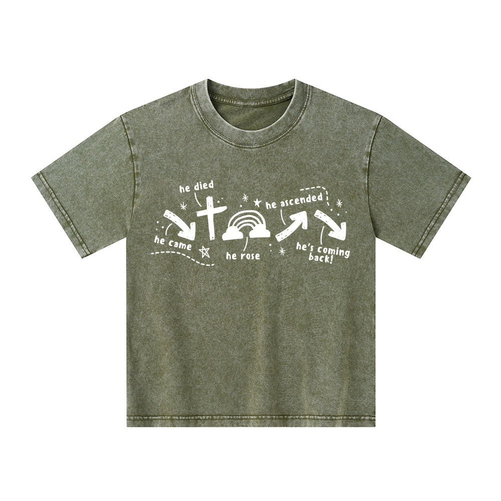 He's Coming Back Christian Kid Washed T-Shirt